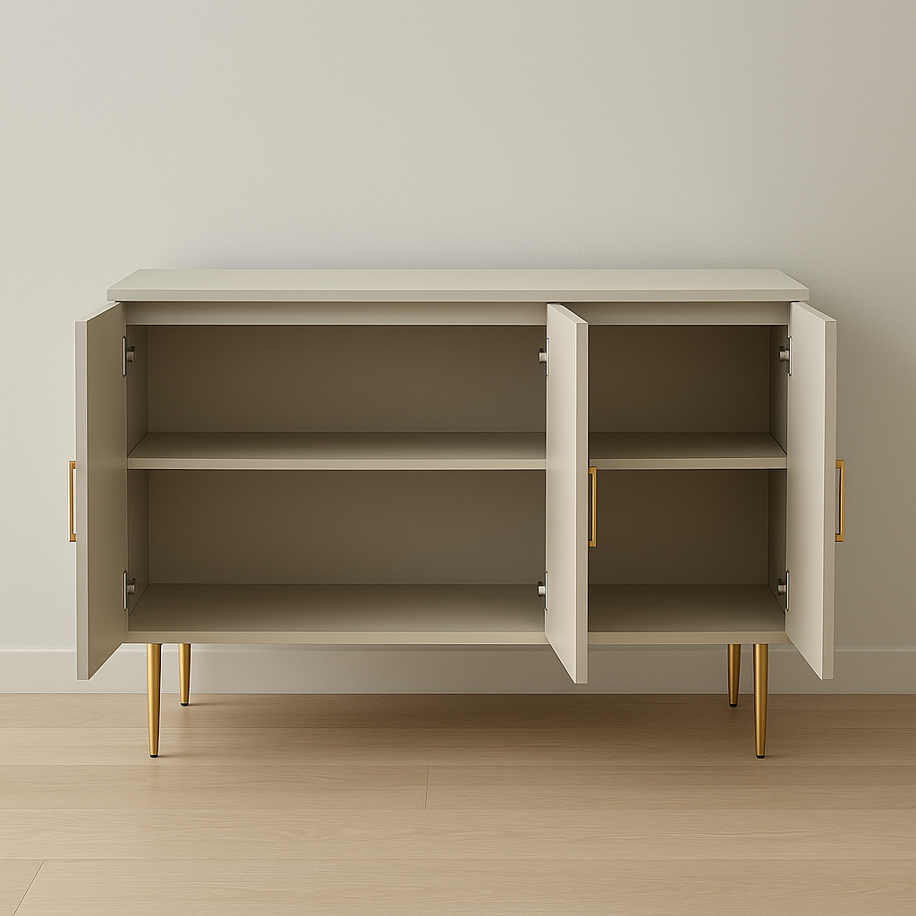 Modern Fluted Cabinet with Gold Accents – Taupe Finish