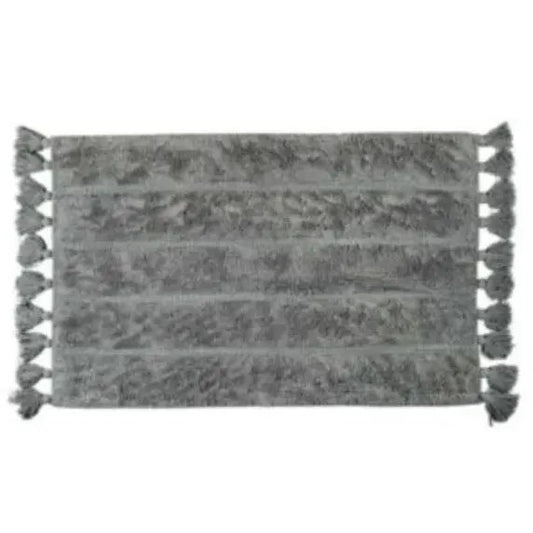 Cotton Fringe Tufted Non-Slip Bathmat Charcoal Grey