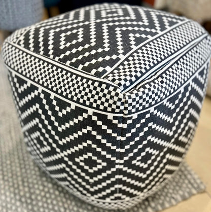 Vintage Geometric Pouf Cotton Printed Footstool Ottoman Pouffe Cover