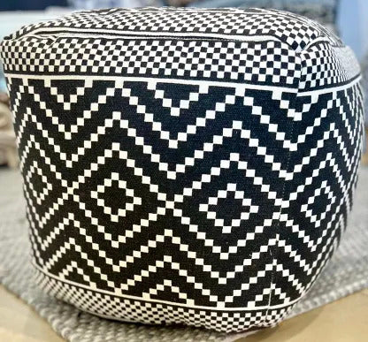 Vintage Geometric Pouf Cotton Printed Footstool Ottoman Pouffe Cover