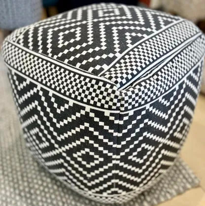 Vintage Geometric Pouf Cotton Printed Footstool Ottoman Pouffe Cover