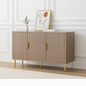 Modern Fluted Cabinet with Gold Accents – Taupe Finish